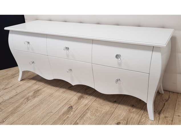 Komoda glamour biała 6 szuflad