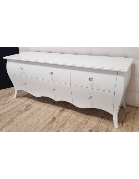 Komoda glamour biała 6 szuflad