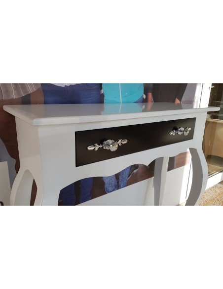 Konsola do przedpokoju prostokątna, stojąca, biała z czarną szufladą