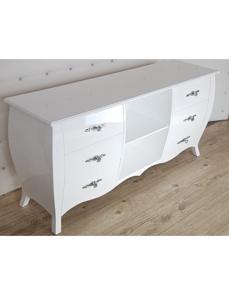 Komoda Glamour, 6 szuflad oraz 2 polki, biała wysoki połysk