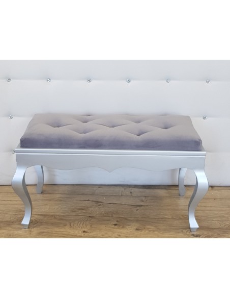 Ławka srebrna  z drewna ludwik pikowana guzikami