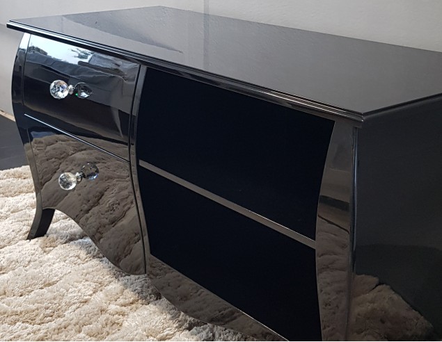 Szafka RTV Glamour, 2 szuflady, czarny połysk
