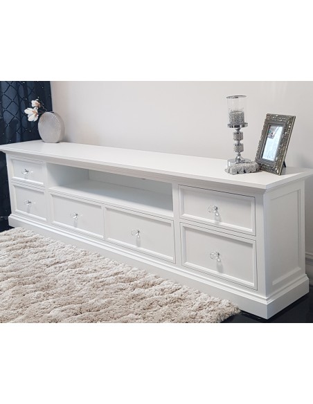 Komoda rtv Glamour, 6 szuflad z wnęką biała STOPNIOWANA