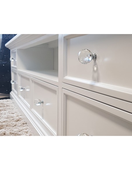 Komoda rtv Glamour, 6 szuflad z wnęką biała STOPNIOWANA