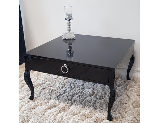 Stolik kawowy ludwik czarny połysk z szufladą