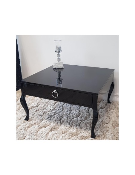 Stolik kawowy ludwik czarny połysk z szufladą