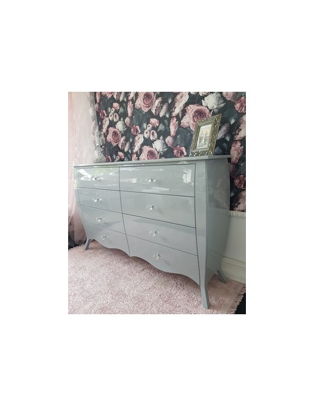 Komoda Glamour 8 szuflad szara połysk