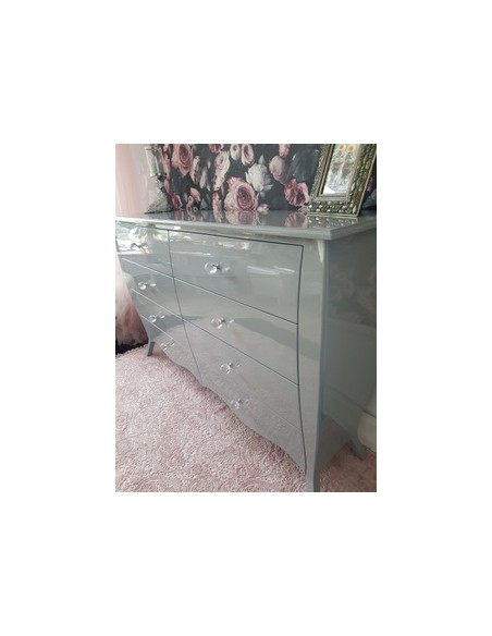 Komoda Glamour 8 szuflad szara połysk