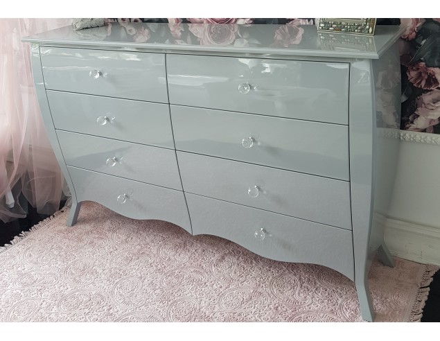 Komoda Glamour 8 szuflad szara połysk