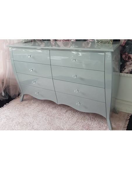 Komoda Glamour 8 szuflad szara połysk