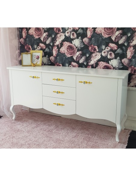 Komoda Ludwik 3 szuflady oraz dwoje drzwiczek biała złote brylanty