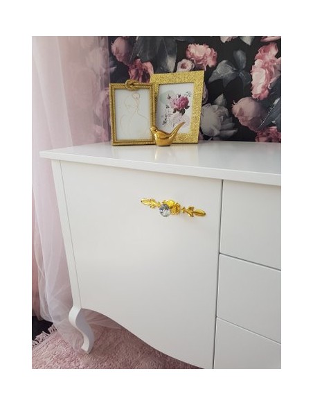 Komoda Ludwik 3 szuflady oraz dwoje drzwiczek biała złote brylanty