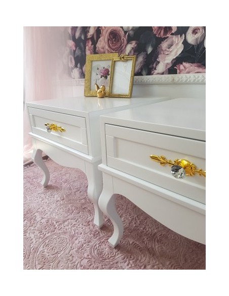 Stoliki nocne Ludwik z frezem białe większe komplet 2 sztuk