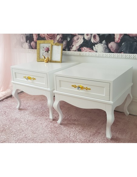 Stoliki nocne Ludwik z frezem białe większe komplet 2 sztuk