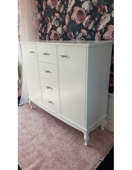 Komoda Ludwik 4 szuflady oraz dwoje drzwiczek biała na ubrania