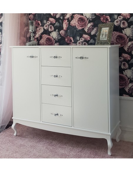 Komoda Ludwik 4 szuflady oraz dwoje drzwiczek biała na ubrania