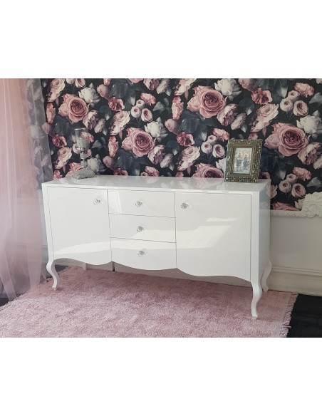 Komoda Ludwik, 3 szuflady oraz dwoje drzwiczek biała połysk