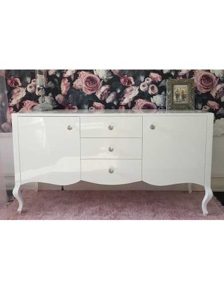 Komoda Ludwik, 3 szuflady oraz dwoje drzwiczek biała połysk