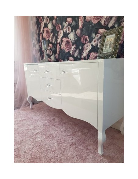 Komoda Ludwik, 3 szuflady oraz dwoje drzwiczek biała połysk