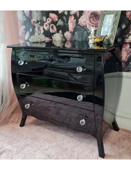 Komoda Glamour 3 szuflady czarna wysoki połysk