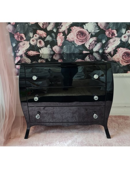 Komoda Glamour 3 szuflady czarna wysoki połysk