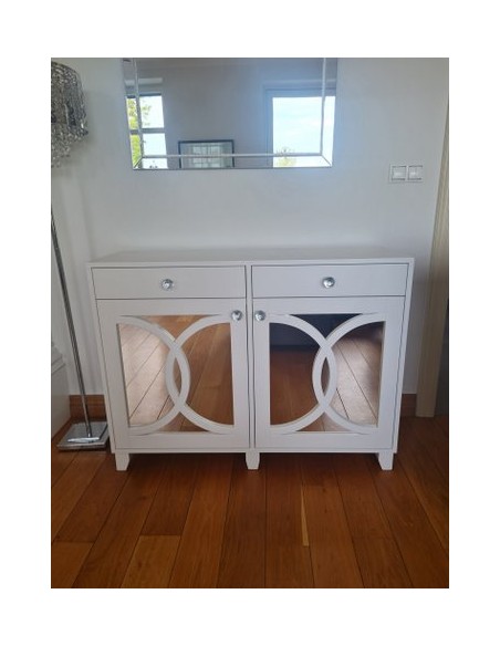 Komoda 2 szuflady oraz dwoje drzwiczek biała z lustrami