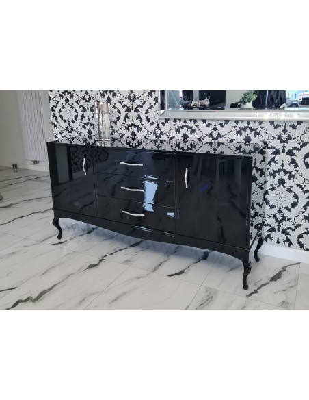 Komoda Ludwik 3 szuflady oraz dwoje drzwiczek czarna połysk