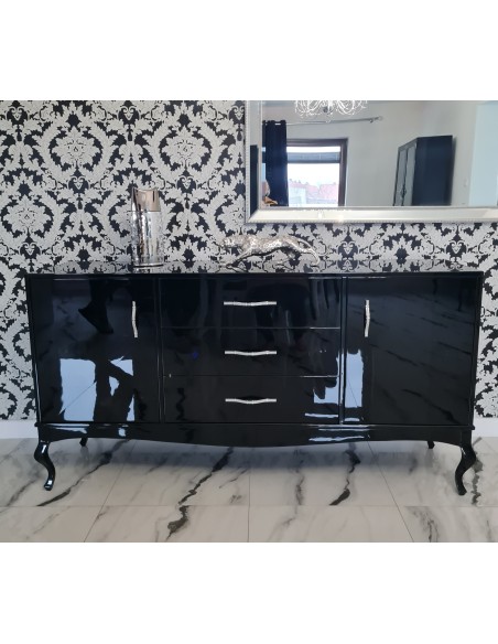 Komoda Ludwik 3 szuflady oraz dwoje drzwiczek czarna połysk