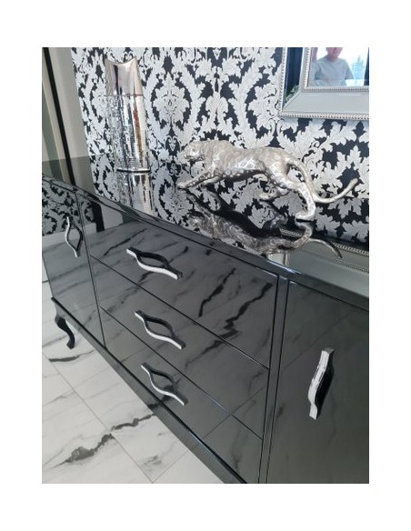 Komoda Ludwik 3 szuflady oraz dwoje drzwiczek czarna połysk