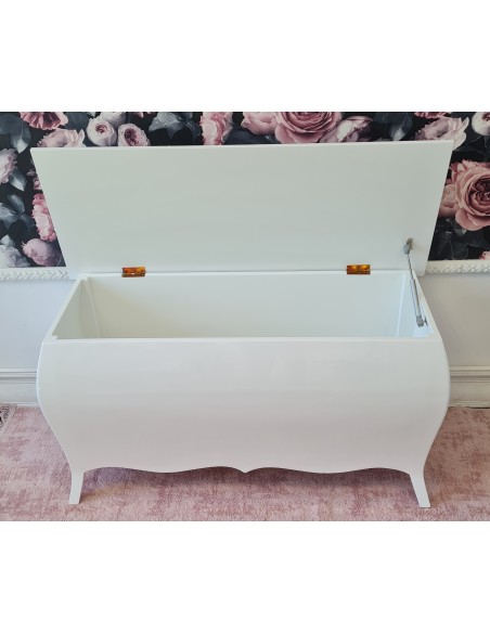 Skrzynia biała połysk glamour gięta ze schowkiem