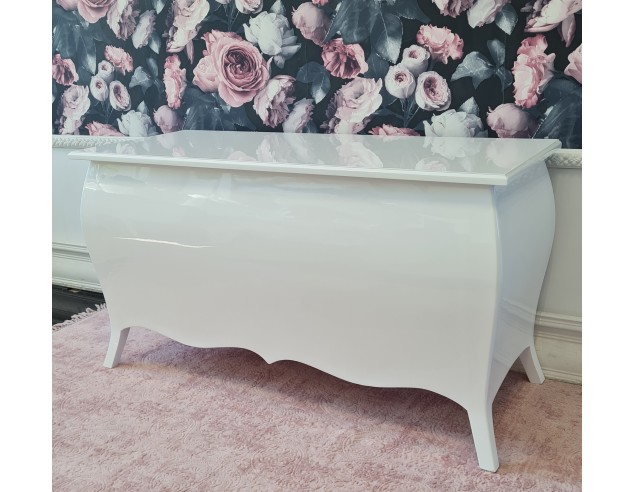 Skrzynia biała połysk glamour gięta ze schowkiem