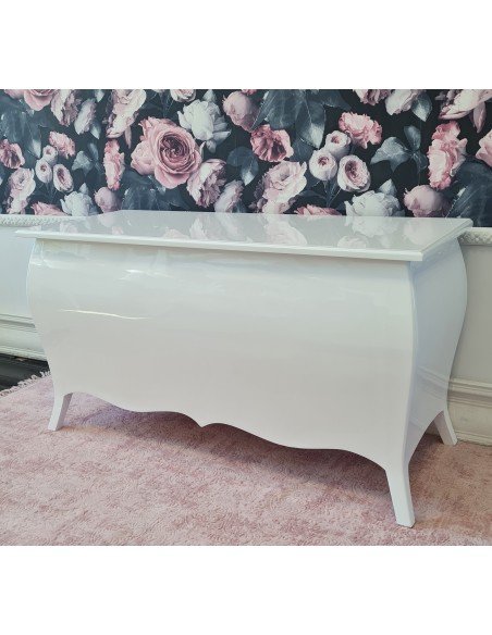 Skrzynia biała połysk glamour gięta ze schowkiem