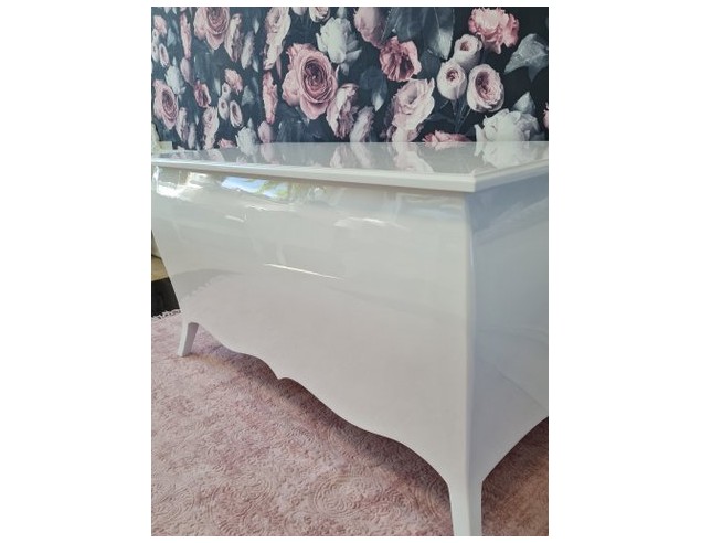 Skrzynia biała połysk glamour gięta ze schowkiem