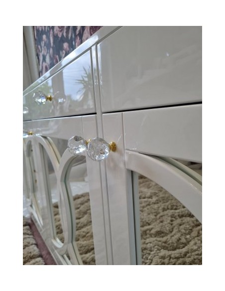 Komoda 3 szuflady oraz troje drzwiczek biała połysk z lustrami