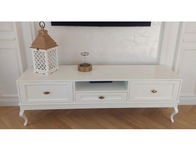 Szafka RTV Ludwik 3 szuflady biała z frezami