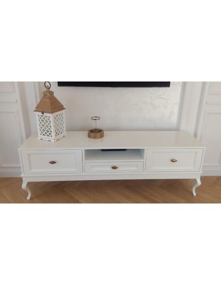 Szafka RTV Ludwik 3 szuflady biała z frezami