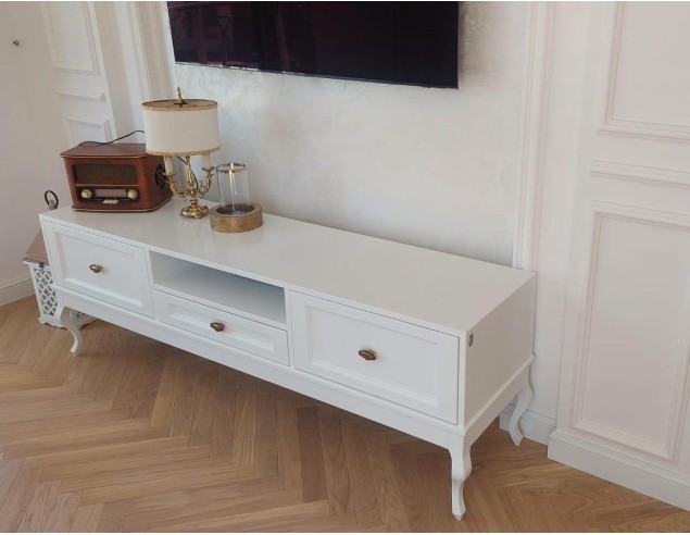 Szafka RTV Ludwik 3 szuflady biała z frezami