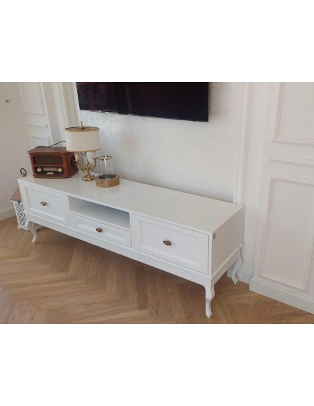 Szafka RTV Ludwik 3 szuflady biała z frezami