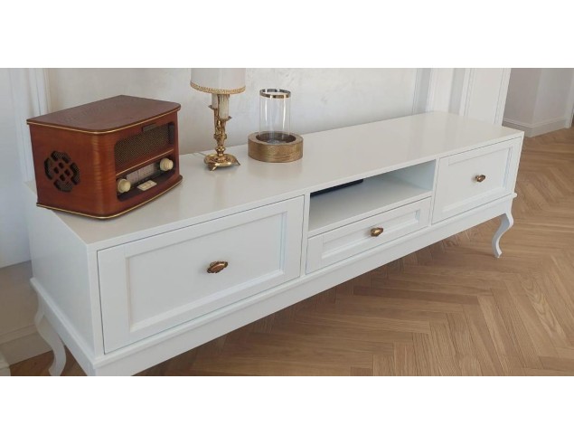 Szafka RTV Ludwik 3 szuflady biała z frezami