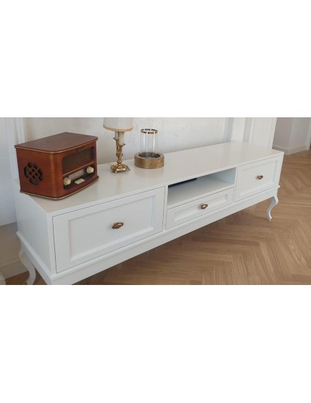 Szafka RTV Ludwik 3 szuflady biała z frezami