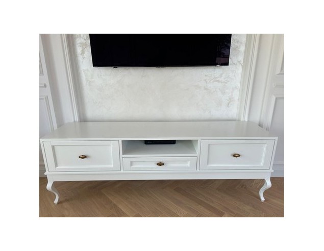 Szafka RTV Ludwik 3 szuflady biała z frezami