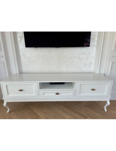 Szafka RTV Ludwik 3 szuflady biała z frezami