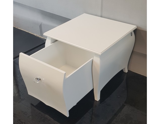 Stolik biały glamour gięty z dużą szufladą barek