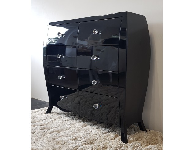 Komoda Glamour 8 szuflad czarna wysoki połysk