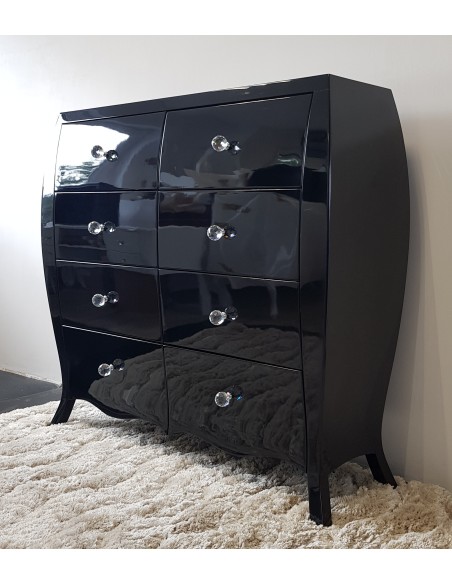 Komoda Glamour 8 szuflad czarna wysoki połysk