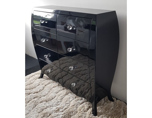 Komoda Glamour 8 szuflad czarna wysoki połysk