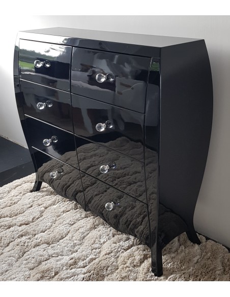Komoda Glamour 8 szuflad czarna wysoki połysk