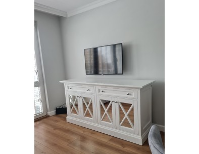 Komoda biała 2 szuflad oraz czworo drzwiczek z lustrami z... 2