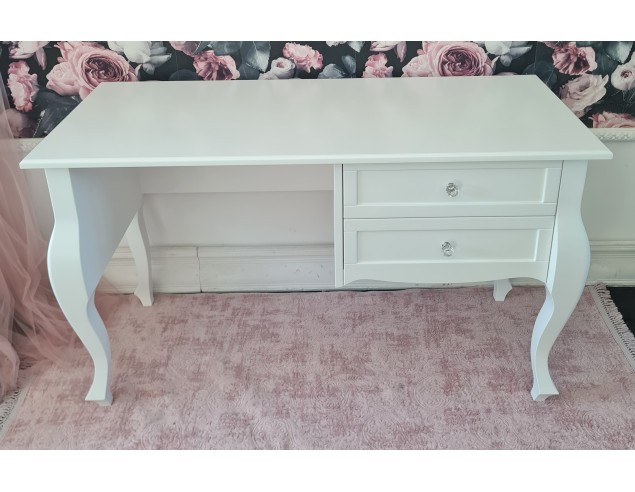 Biurko białe glamour z dwiema frezowanymi...