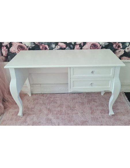 Biurko białe glamour z dwiema frezowanymi szufladami